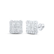 10K White Gold Real Baguette Diamond Unisex Quad Square Stud Earrings 1.33 CT