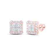 10K Rose Gold Real Baguette Diamond Unisex Quad Square Stud Earrings 1.33 CT