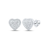 10K White Gold Genuine Diamond Women's Tiered Halo Heart Stud Earrings 1/5 CT