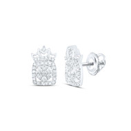 10K White Gold Real Diamond Unisex Cluster Square w/ Crown Stud Earrings 1/3 CT