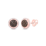 10K Rose Gold Real Brown Diamond Women's 8.5mm Round Halo Stud Earrings 1/4 CT