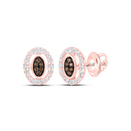 10K Rose Gold Real Brown Diamond Women's Double Oval Halo Stud Earrings 1/4 CT