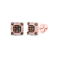 10K Rose Gold Genuine Brown Diamond Women's 9mm Square Halo Stud Earrings 1/4 CT