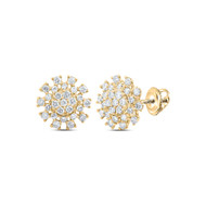 14K Yellow Gold Real Diamond Women's 12mm Geometric Flower Stud Earrings 1/3 CT