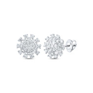 14K White Gold Real Diamond Women's 12mm Geometric Flower Stud Earrings 1/3 CT