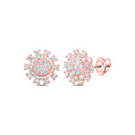 14K Rose Gold Genuine Diamond Women's 12mm Geometric Flower Stud Earrings 1/3 CT