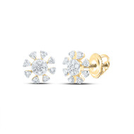 14K Yellow Gold Real Diamond Women's 8mm Geometric Flower Stud Earrings 1/3 CT