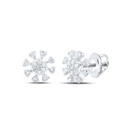 14K White Gold Real Diamond Women's 8mm Geometric Flower Stud Earrings 1/3 CT
