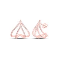 10K Rose Gold Genuine Diamond Women's Open Spade Lobe Huggie Earrings 1/2 CT