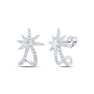 10K White Gold Real Solitaire Diamond Women's Star Lobe Huggie Earrings 3/8 CT