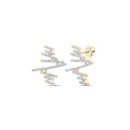 10K Yellow Gold Genuine Diamond Unisex Journey Abstract Bar Stud Earrings 1/3 CT