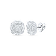 10K White Gold Genuine Baguette Diamond 10mm Halo Square Stud Earrings 3/4 CT