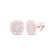 10K Rose Gold Genuine Baguette Diamond 10mm Halo Square Stud Earrings 3/4 CT