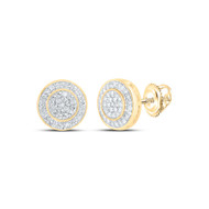 10K Yellow Gold Genuine Diamond Unisex 12.5mm Round Halo Stud Earrings 1/3 CT