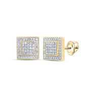 10K Yellow Gold Genuine Diamond Unisex 10mm Square Halo Stud Earrings 3/8 CT
