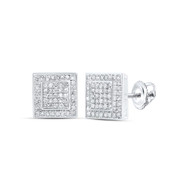 10K White Gold Genuine Diamond Unisex 10mm Square Halo Stud Earrings 3/8 CT