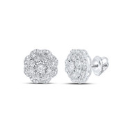 10K White Gold Genuine Diamond Unisex 12mm Octagon Flower Stud Earrings 1/2 CT