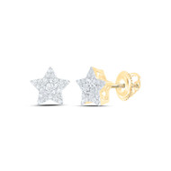 10K Yellow Gold Real Round Diamond Unisex 8mm Cluster Star Stud Earrings 1/5 CT