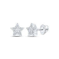 10K White Gold Real Round Diamond Unisex 8mm Cluster Star Stud Earrings 1/5 CT