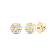 10K Yellow Gold Genuine Diamond Unisex 8mm Pointed Hexagon Stud Earrings 1/10 CT