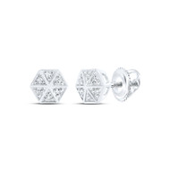 10K White Gold Genuine Diamond Unisex 8mm Pointed Hexagon Stud Earrings 1/10 CT