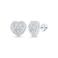 14K White Gold Genuine Diamond Women's Raised Halo Heart Stud Earrings 1.25 CT