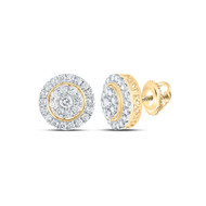 10K Yellow Gold Diamond Unisex 9mm Cluster Halo Circle Stud Earrings 1.25 CT