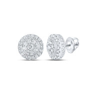 10K White Gold Real Diamond Unisex 9mm Cluster Halo Circle Stud Earrings 1.25 CT
