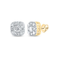 10K Yellow Gold Diamond Unisex Solitaire 6mm Cluster Square Stud Earrings 3/4 CT