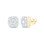 14K Yellow Gold Diamond Unisex Solitaire 6mm Cluster Square Stud Earrings 3/4 CT