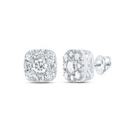 14K White Gold Diamond Unisex Solitaire 6mm Cluster Square Stud Earrings 3/4 CT