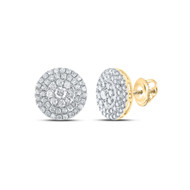 10K Yellow Gold Genuine Diamond Unisex Tiered Halo Round Stud Earrings 1.50 CT