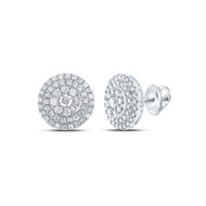 14K White Gold Genuine Diamond Unisex Tiered Halo Round Stud Earrings 1.50 CT