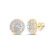 10K Yellow Gold Genuine Diamond Unisex Cluster Swirling Round Stud Earrings 1 CT