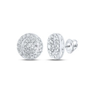 14K White Gold Genuine Diamond Unisex Cluster Swirling Round Stud Earrings 1 CT