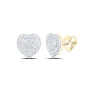 10K Yellow Gold Genuine Diamond Women's Cluster Halo Heart Stud Earrings 1.50 CT