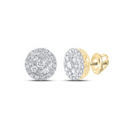 14K Yellow Gold Genuine Diamond Unisex 9mm Cluster Halo Round Stud Earrings 1 CT