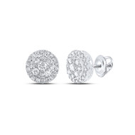 14K White Gold Genuine Diamond Unisex 9mm Cluster Halo Round Stud Earrings 1 CT