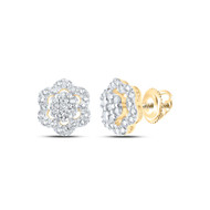 10K Yellow Gold Genuine Diamond Women's Cluster Flower Halo Stud Earrings 1/2 CT