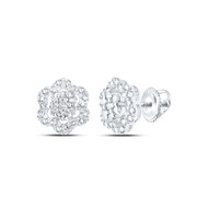 14K White Gold Genuine Diamond Women's Cluster Flower Halo Stud Earrings 1/2 CT