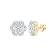 10K Yellow Gold Genuine Diamond Women's Cluster Flower Halo Stud Earrings 1 CT