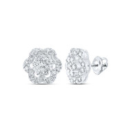 14K White Gold Genuine Diamond Women's Cluster Flower Halo Stud Earrings 1 CT