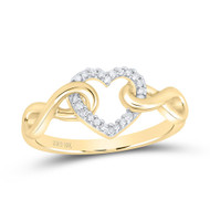 10K Yellow Gold Genuine Round Diamond Women's Infinity Twist Heart Ring 1/10 CT