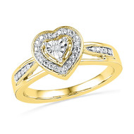 10K Yellow Gold Genuine Round Diamond Women's Fanuk Set Heart Halo Ring 0.03 CT