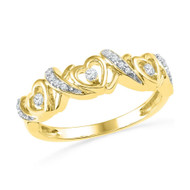 10K Yellow Gold Genuine Round Cut Diamond Women's XO Xs & Heart Band Ring 1/8 CT