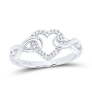 10K White Gold Genuine Round Diamond Women's Infinity Twist Heart Ring 1/10 CT