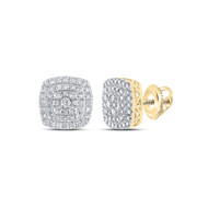 10K Yellow Gold Real Diamond Unisex 10mm Tiered Halo Square Stud Earrings 1 CT