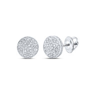 10K White Gold Round Diamond Star 3D Circle Earrings 8mm Statement Studs 1/4 CT.