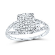 10K White Gold Round Diamond Women's Cluster Rectangle Heart Split Ring 1/6 CT