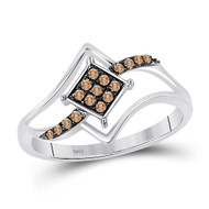 10K White Gold Brown Diamond Women's Split Sideway Square Cluster Ring 1/6 CT